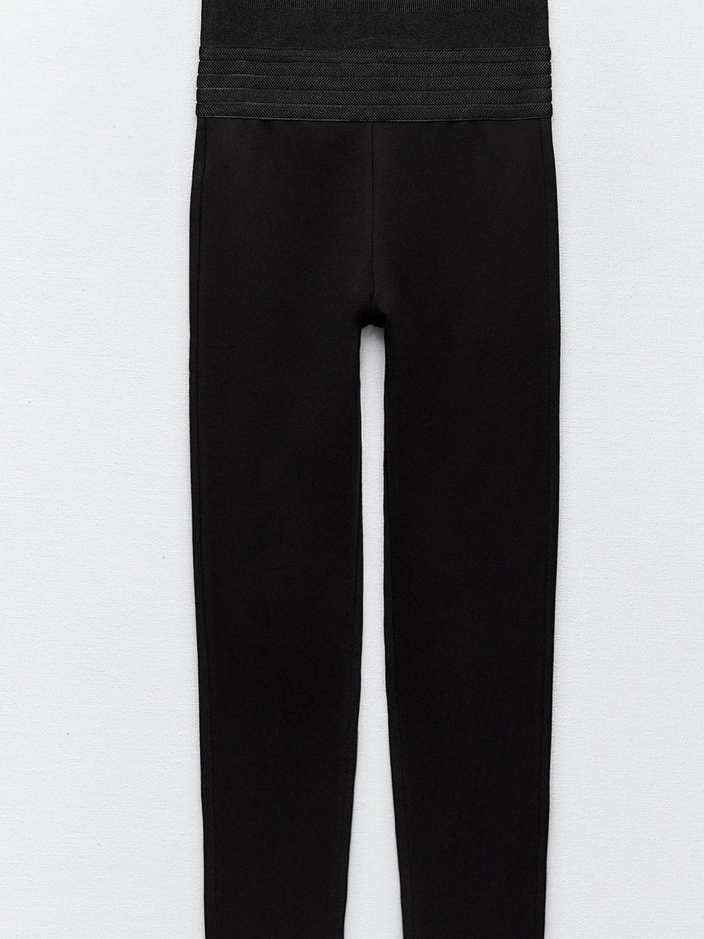 Zara Black High-Waist Ribbed-Waistband Leggings